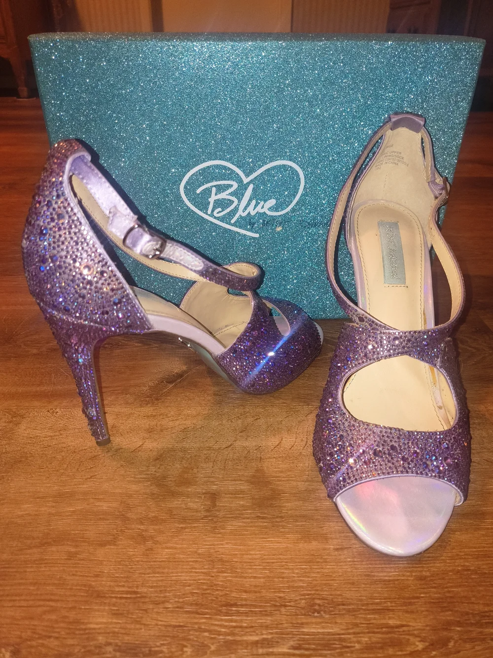 Blue by Betsey Johnson Lilac Glitter T-Strap High Heel Sandals